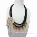 Women's Beaded Necklaces, Made of Crystal, Bead and Metal, Available in Various Colors/Sizes/Designs